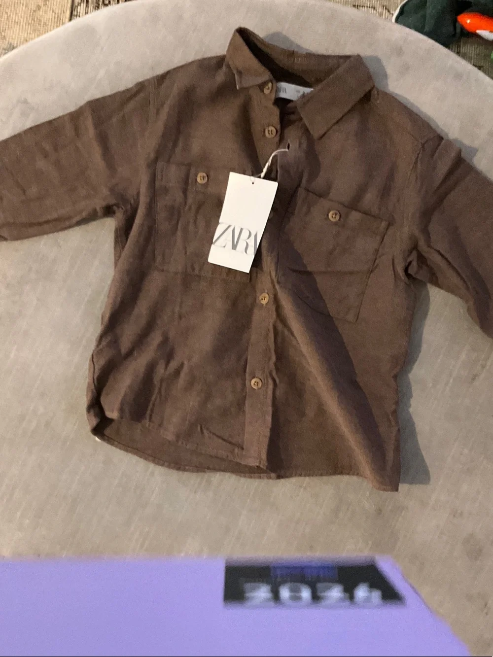 Zara Kids Brown Long-Sleeve Button-Down Shirt